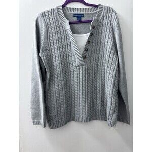 Karen Scott Women’s Cable Knit Sweater Size Tank Faux Medium Gray 100% Preppy